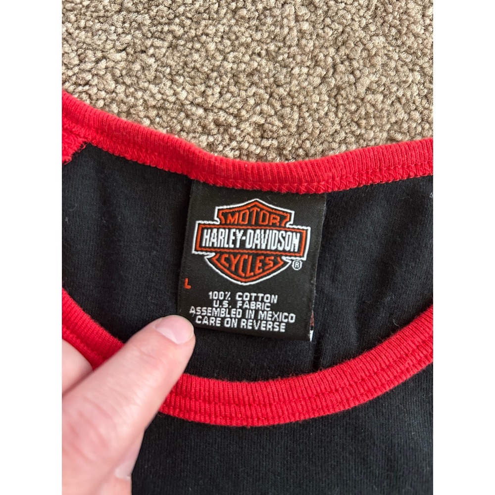 Harley-Davidson Vintage 2005 Sleeveless Raglan Top Black Red Large Rochester NY - Picture 3 of 7